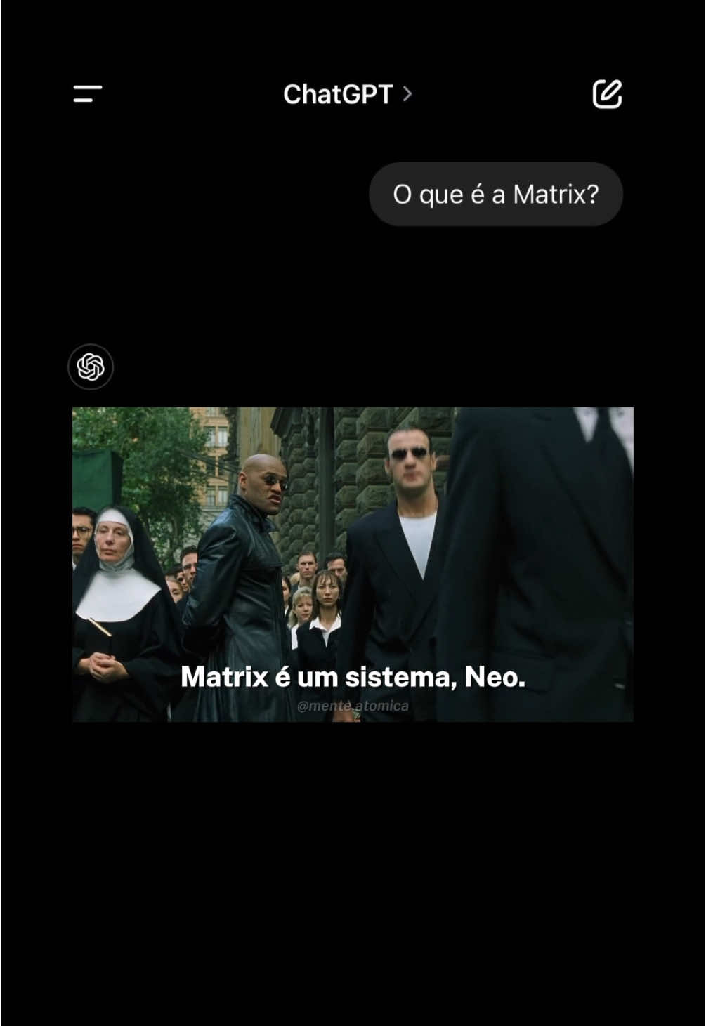 A Matrix não é só o sistema, é tudo aquilo que te ensinaram como “vida certa”, é o emprego que você odeia, a rotina que te esgota, os sonhos que você adia. É o piloto automático disfarçado de normalidade. No filme, é literalmente uma simulação criada por máquinas pra manter os humanos sob controle. Mas na vida real... pode ser qualquer coisa que te impede de pensar por si mesmo. 🧠: A pergunta certa não é “o que é a Matrix?”. É: Ainda estou nela? . #riqueza #sucesso #dinheiro 