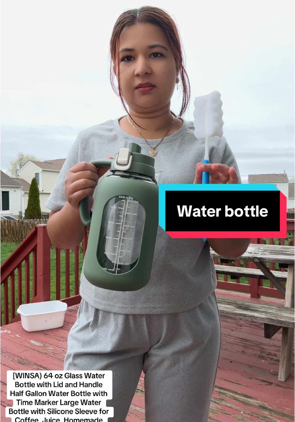 [WINSA) 64 oz Glass Water Bottle with Lid and Handle Half Gallon Water Bottle with #TimeMarker #LargeWaterBottle #SiliconeSleeve #BeveragesCup #Tumbler #trending #TikTokShop #fypシ #goviral #foryoupage 