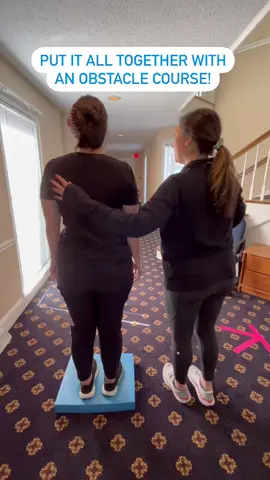 Have you ever integrated VORx1 with obstacle course work? Make it easier: Use fewer cones or shorter obstacles, practice two target eye/head movements while standing on the uneven surface (instead of VOR X1), use 2 foam pads instead of a BOSU/balance disc Progressions: Use higher obstacles, practice VOR X2 while standing on uneven surfaces, add more cognitive components based on cone color, add picking up cones…the possibilities are endless! #vestibularrehabilitation #concussionrehab 