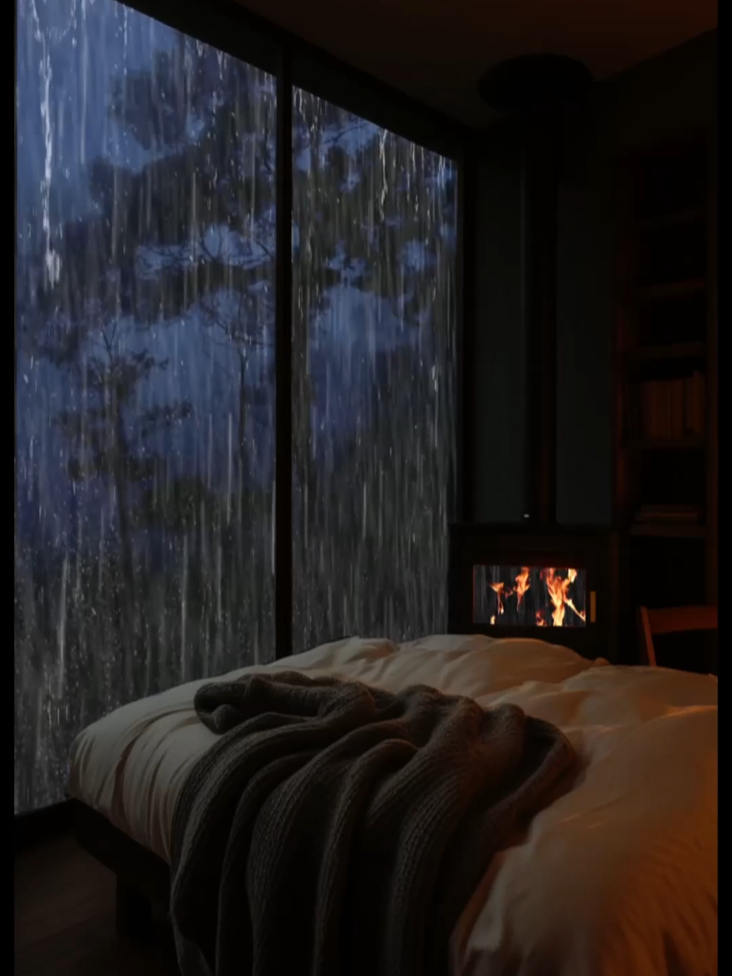 Find comfort in the sound of rain- Relaxing rain on bedroom window #rainsounds #cozy #relaxingvideos #rainyday #sleep #rain #fyp #relaxing #fireplace