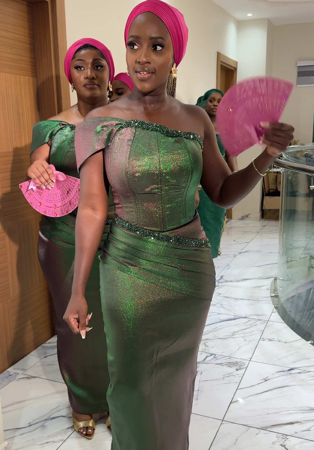 Adjoa's Bridesmaids✨😍🔥 #AandAUnited Bridesmaids Dresses: @seams_bydarkoah Bridesmaids Fabric : @fabrics_haven Bridesmaids Fan: @vestir_gh We do not own the right to this music. This music does not belong to us. #2025bride #fyp #ghanatiktok #tiktokviral #bridesmaids #asoebi #videoviral