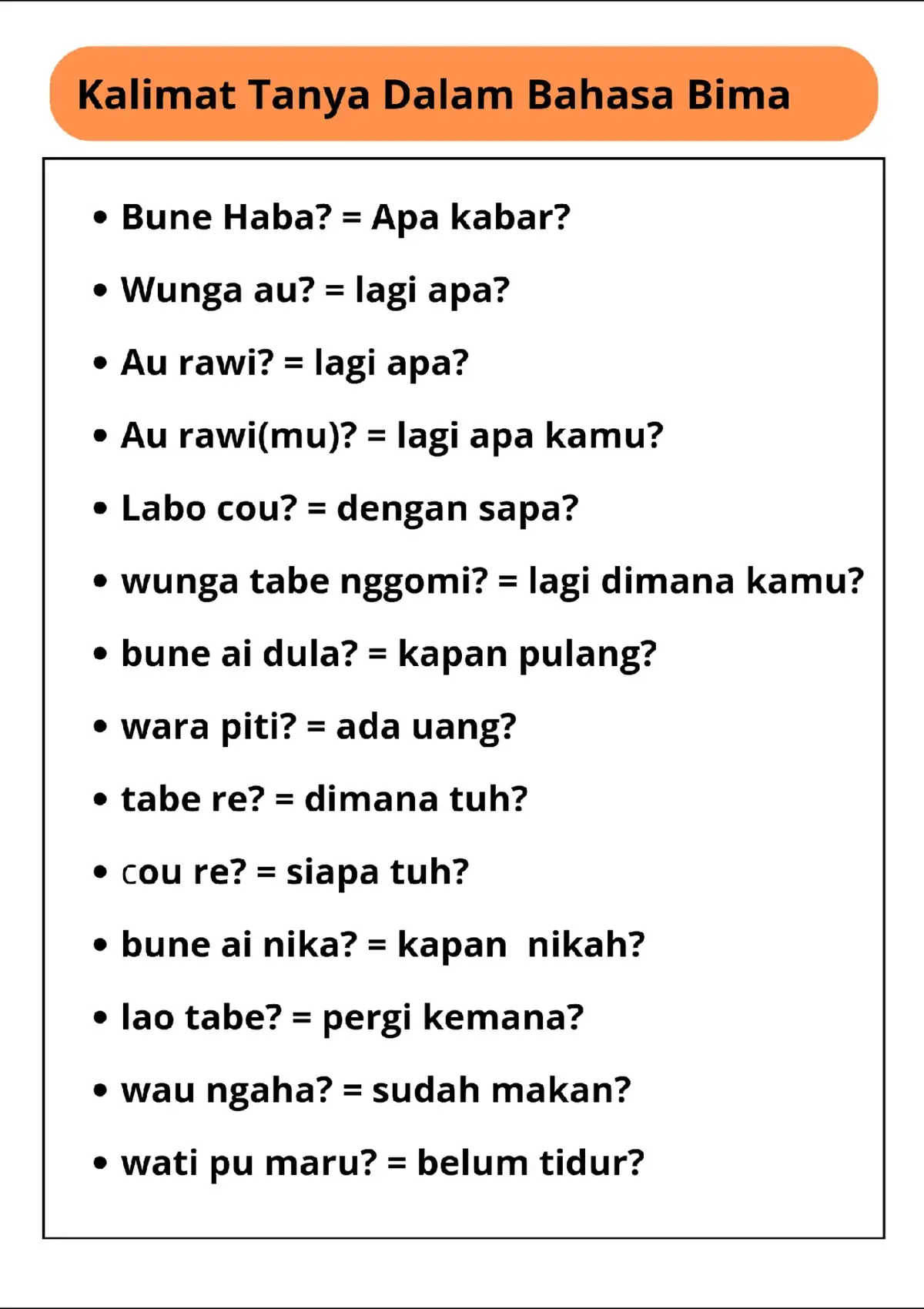 kalimat Tanya dalam bahasa bima #belajar bahasa bima