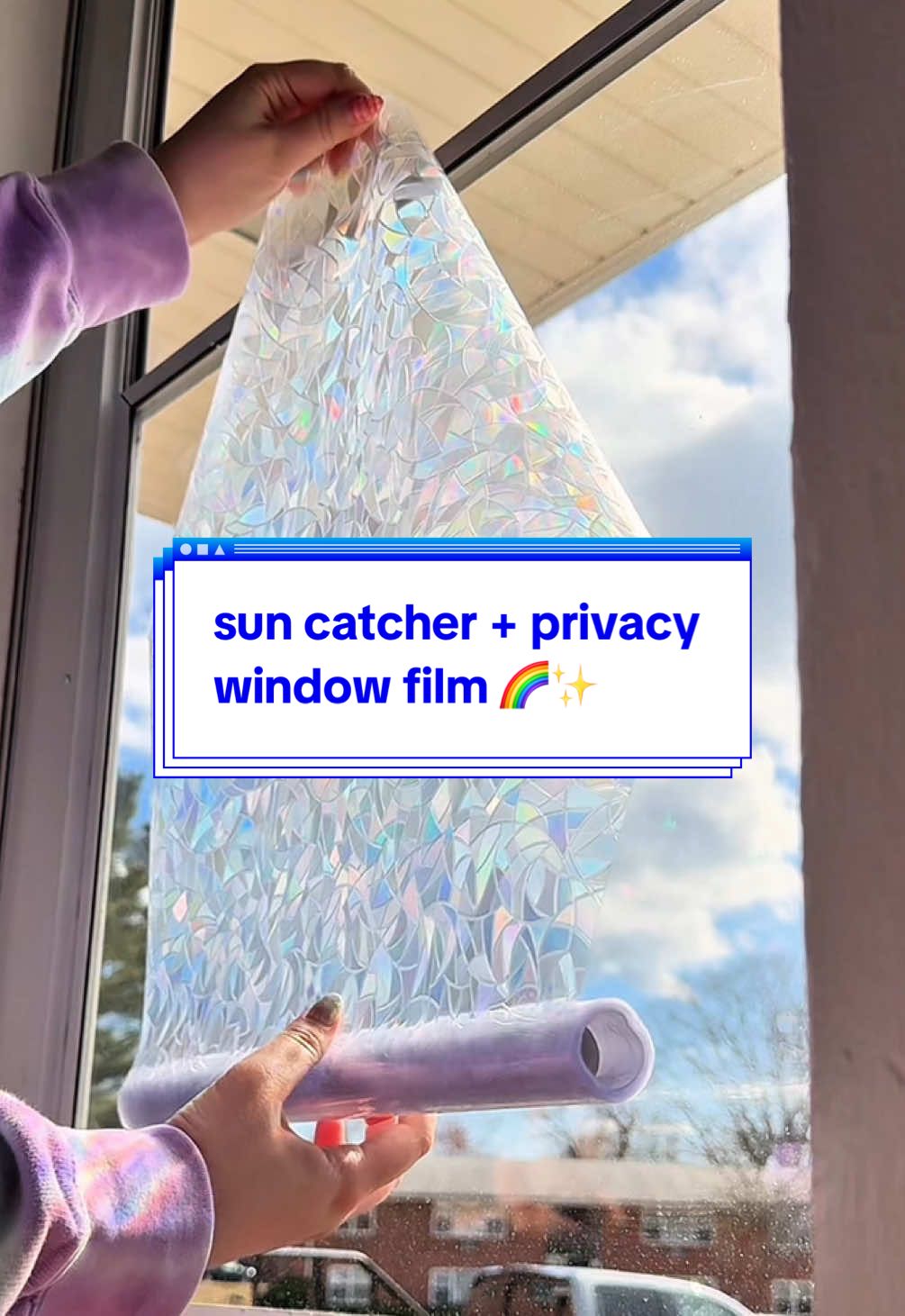 Replying to @BotanyRoyalty adding rainbow privacy window film to my front door 🚪🌈✨ its cute, applies with water, and it is removable! #windowfilm #privacyfilm #windowsticker #rainbowprivacyfilm #rainbowwindow #suncatcher #suncatchersticker #aprilmademebuyit #aprilrestock #renterfriendly #homerefresh 