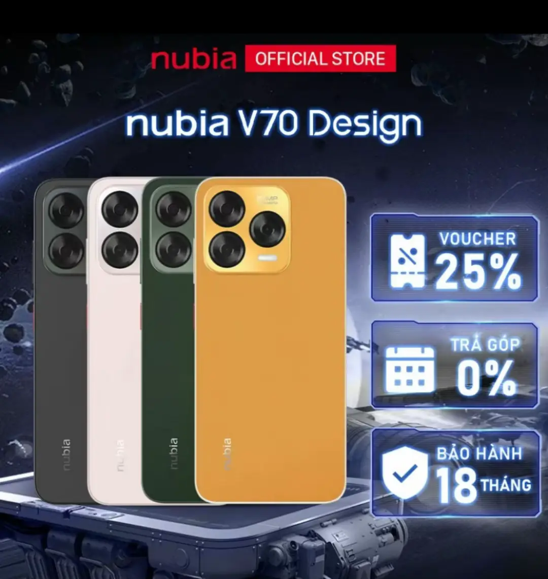 Nubia V70 Design – RAM 16GB, ROM 128GB | Camera 50MP | Pin 5000mAh | Chính Hãng ⸻ Mô tả SEO (SEO Description): Khám phá Nubia V70 Design mới nhất với bộ nhớ RAM 16GB (8+8 mở rộng), dung lượng 128GB, camera chính 50MP sắc nét cùng pin khủng 5000mAh. Thiết kế hiện đại, hiệu năng mạnh mẽ – lựa chọn lý tưởng cho người dùng yêu công nghệ! ⸻ Từ khóa SEO (SEO Keywords): 	•	Nubia V70 Design 	•	Nubia V70 16GB RAM 	•	Điện thoại Nubia pin 5000mAh 	•	Nubia V70 chính hãng 	•	Smartphone camera 50MP 	•	Nubia V70 giá tốt 	•	Điện thoại hiệu năng cao ⸻ Hashtags SEO: #NubiaV70 #DienThoaiNubia #NubiaChinhHang #SmartphonePin5000mAh #Camera50MP #DienThoaiGiaTot #RAM16GB