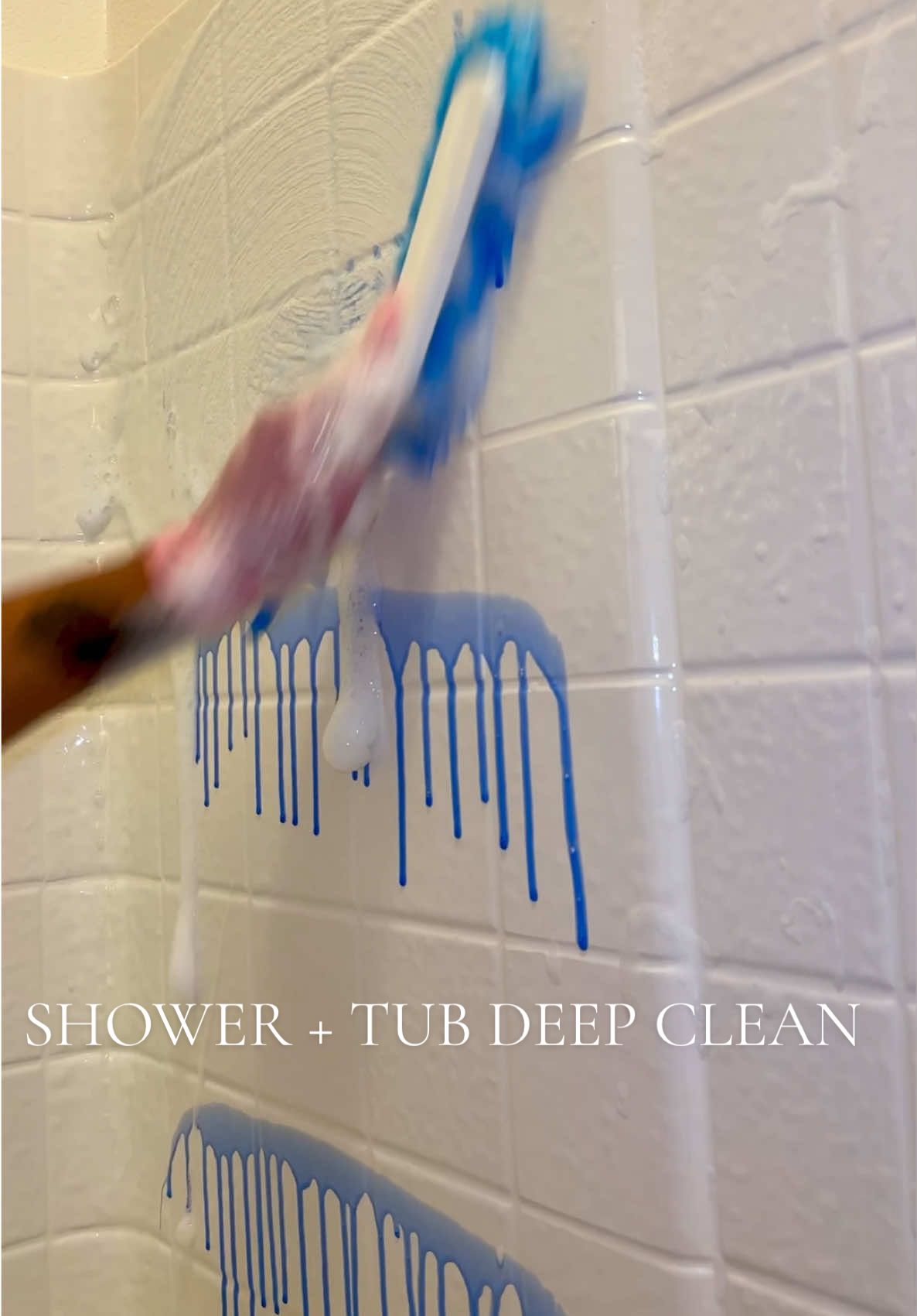 SHOWER + TUB DEEP CLEAN 🚿💦 Palmolive Oxy Dish Soap + Cleaning Vinegar. Dollar Tree Brush (discontinued)  I’m keeping my products a little more simple going forward. No more mixing 500 things. It’s been weighing on me and I finally decided it’s time to stop.  No shade to anyone that does it! Hell, that was me days ago. I’m here to love and support, always!!  USE ONE PRODUCT, USE LESS PRODUCT, USE YOUR FREE WILL! How I clean is specific to me, clean YOUR home how you desire!  #dollartree #dollartreediyprojects #deepclean #deepcleaning #showercleaning #tubcleaning #bathroomcleaning #bathroomclean #bathroomcleaner #asmrcleaning #asmrclean #asmrcleaningvideo #girltherapy 
