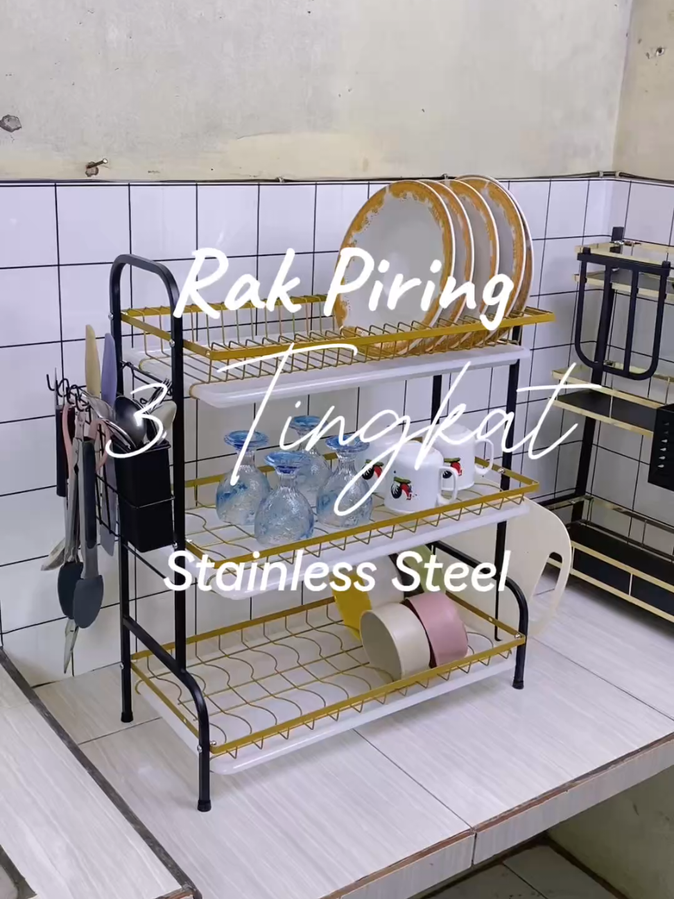rak piring 3 tingkat stainless steel hemat tempat bikin dapur rapi dan bersih #rakpiring #rakpiringstainless #rakpiringmurah #perabotanrumahtangga #perabotandapur 