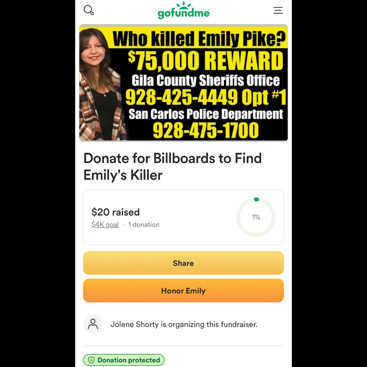 •‼️We’re raising funds to purchase billboards in Globe and Miami, AZ, to keep Emily Pike’s case alive. One billboard in Superior has already been secured, but we need your help to fund the others. These billboards will display law enforcement contact numbers to aid in finding her killer. ‼️ •Please donate and help us make sure Emily’s name stays in the public eye. Emily deserves justice! ‼️See something, say something.‼️ #nativetiktok #arizona #globe #superior #justiceforemilypike🕊️❤️ #mmiwawareness #mmiw 