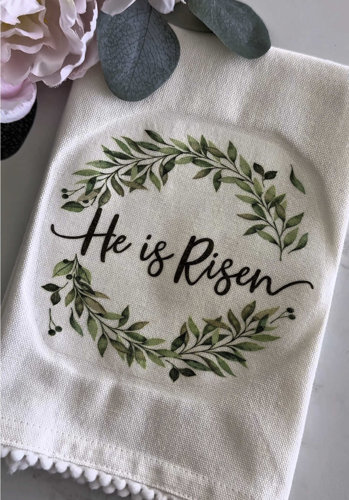 GO to my Profile + tap 🔗 + type “DIY He Is Risen Napkin Kitchen Towel” into the search bar for all of the details. 