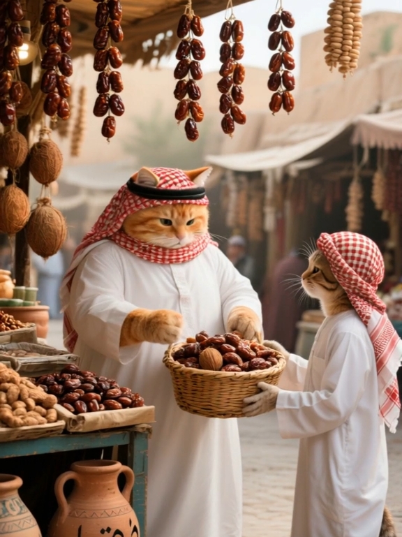 Chubby Cat From Selling Dates To Buying Goats For Eid al-Adha #muslim #muslimcat #orangecat #cat 