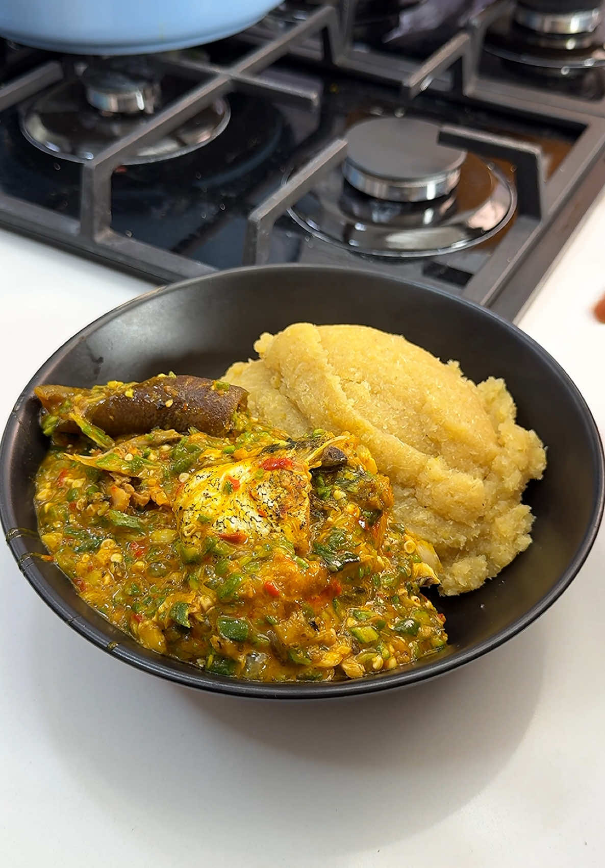 A quick lunch - Okra soup and eba👌 What’s your best pair for okra soup?? Food processor from @buchymix  #okra #lunch #foodrecipes #explorepage #foodtiktok 