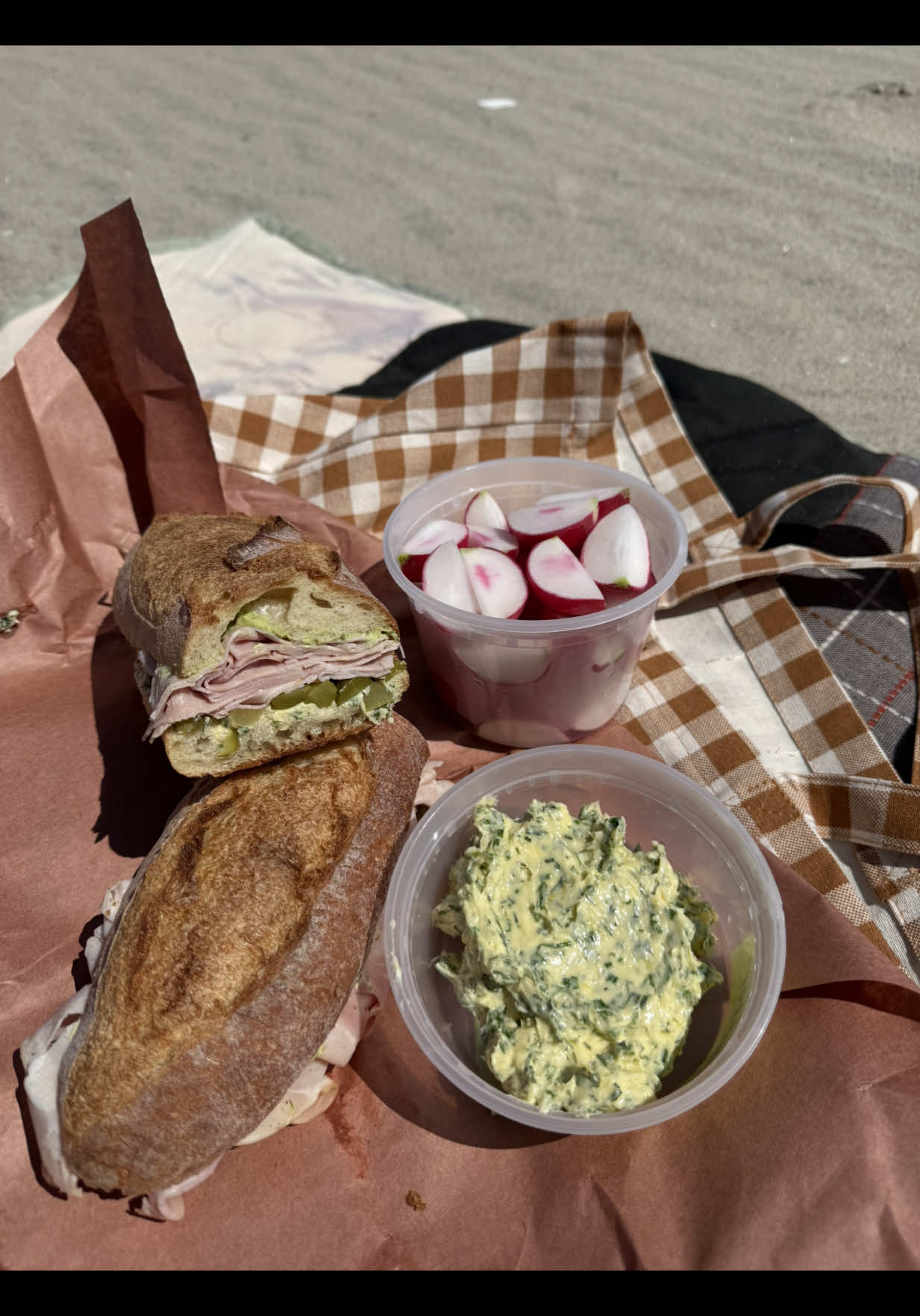 ham and butter sandwich for the beach with @KerrygoldUSA ft. the ranch butter recipe in my book! 🧈✨ #ad 