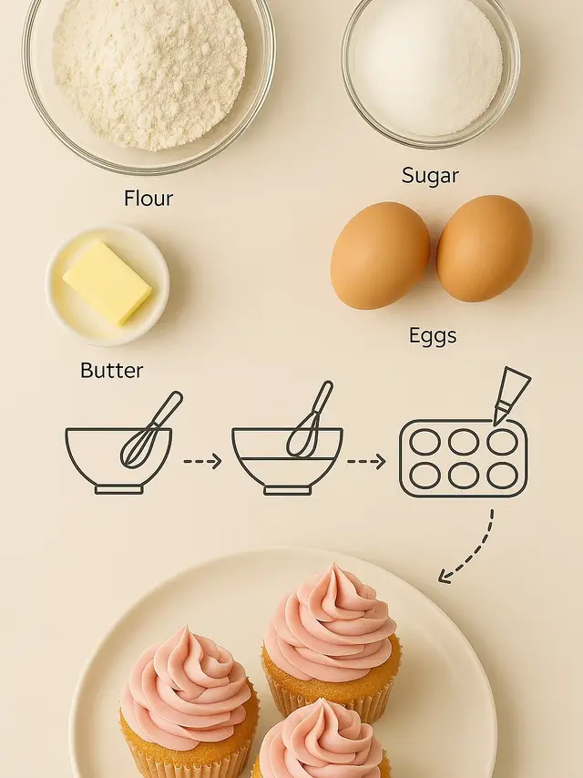 Ingredients: • 1½ cups (190 g) all-purpose flour • ¾ cup (150 g) granulated sugar • ½ cup (115 g) unsalted butter, softened • 2 large eggs • ½ cup (120 ml) milk • 1½ tsp baking powder • 1 tsp vanilla extract • Pinch of salt #recipes #easy #EasyRecipe #tasty #food #dessert #cook #Foodie #cooking #easydessert  #cupcake 
