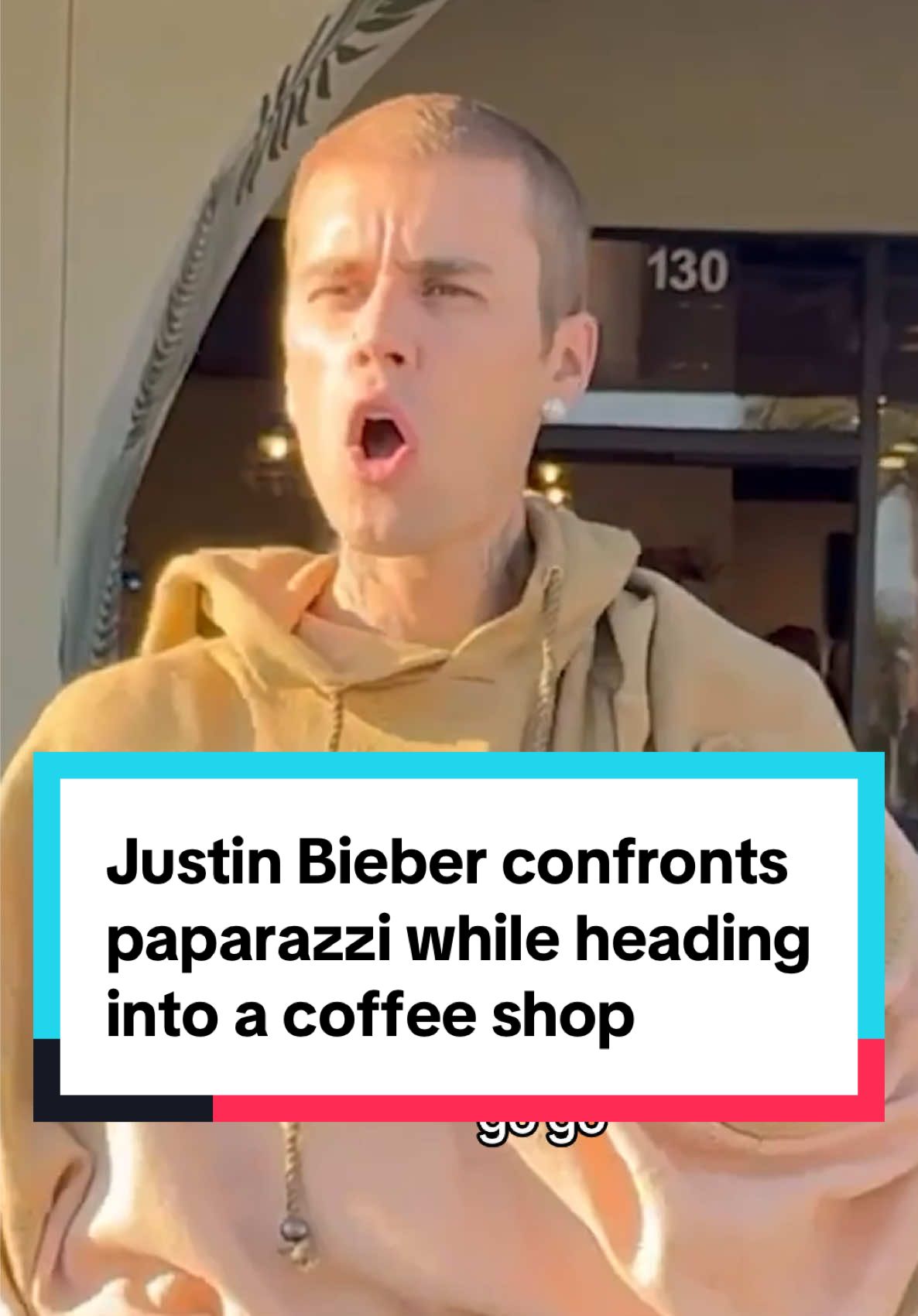 The star was seen heading into a coffee shop in Palm Springs, California before confronting the paparazzi. #justinbieber #entertainment #celebrity #music #singer #fyp #fypage 