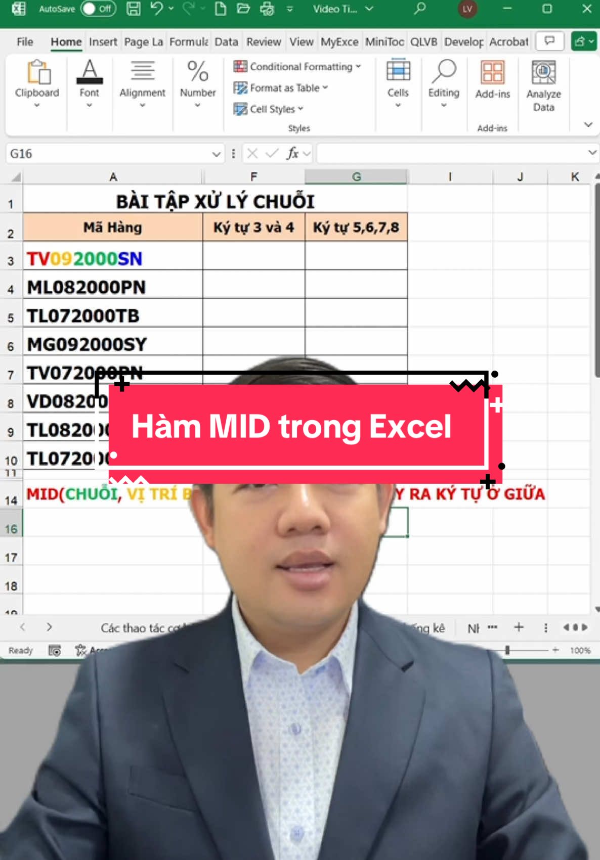 Phần 1: Nhóm hàm chuỗi - Hàm MID #dattinhoc #tinhocvanphong #excel #excelcoban #hamExcel #hocExcelonline 
