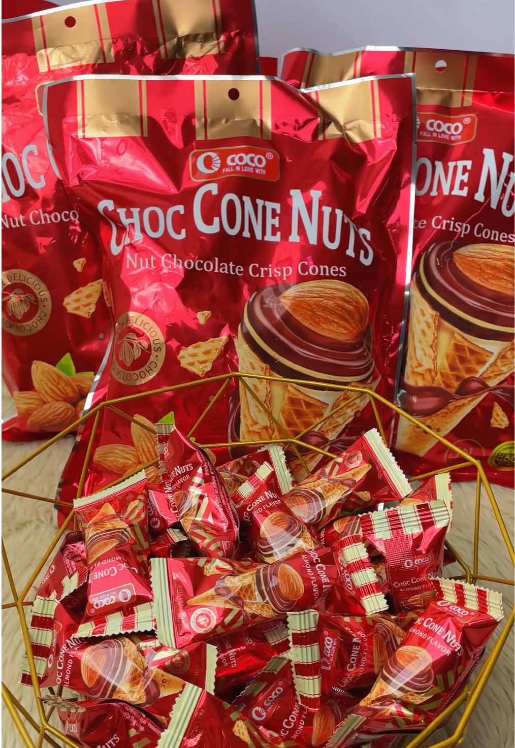 Indulge in the crunchy, chocolatey goodness of COCO Choc Cone Nuts 300g Almond flavor 🍫 For as low as ₱105 🤩 Order now! #chocconenuts #almond #icecreamcone #peanut #chocolatecone #cocofood #snacks #lootbags #fypage #chocolate #conebites 