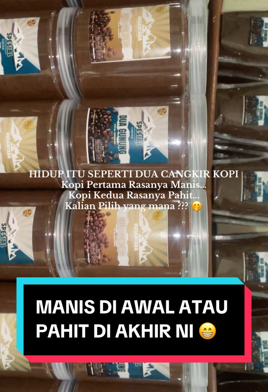 Hidup itu seperti 2 cangkir kopi, manis dan pahit. Admin si pilih keduanya, untuk dinikmati dan dijadikan pelajaran 😁🤭 #kopiduagunung #kopibubuk #kopigiras #katakatahariini 