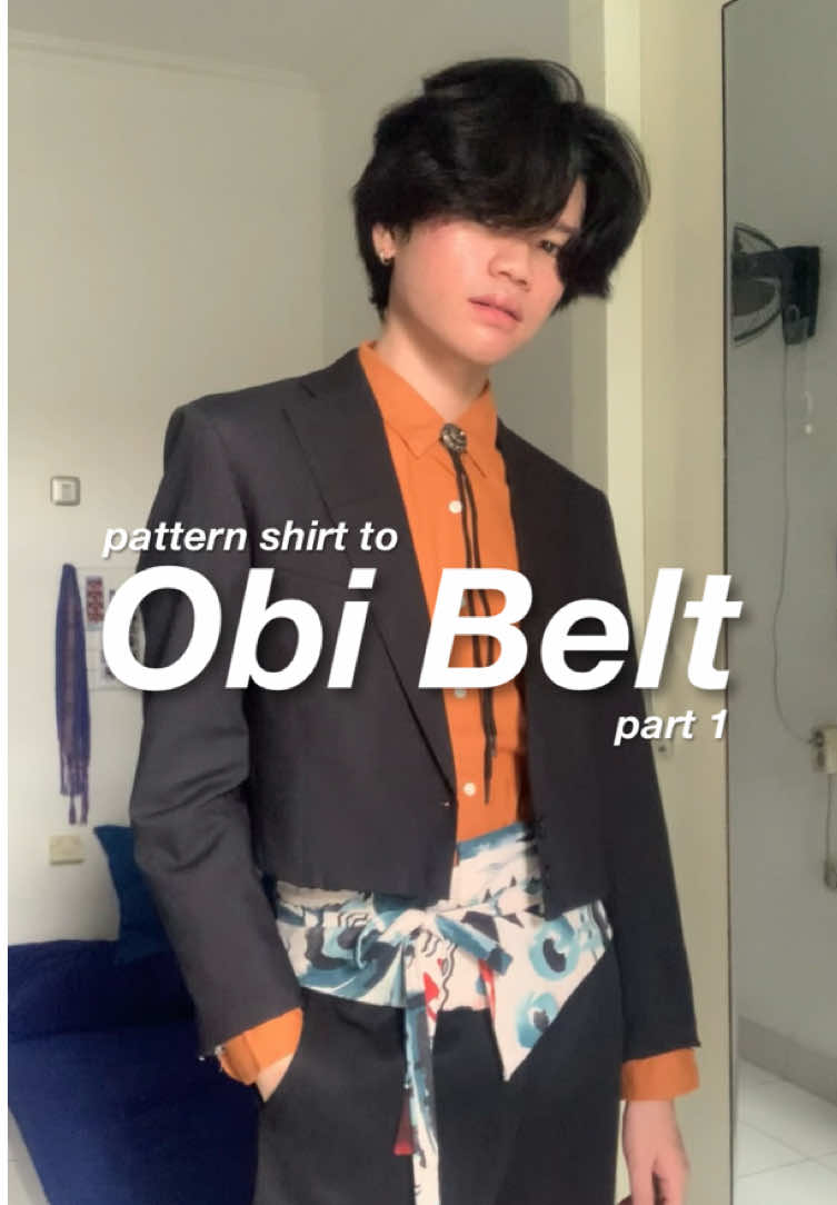 i do loveeee the pattern thats why i made this instead of membiarkannya terbengkalai ☺️🧡  #sewingtiktok #DIY #rework #upcycling #fashiontiktok #fitspo #obi #belt 