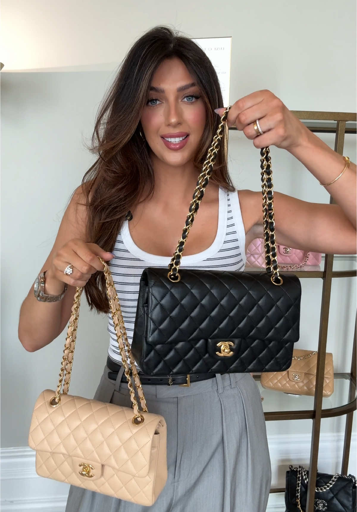 Size comparison of the Chanel Medium and Small Classic Flap Bags✨😍  #trend #trendingsong #trendingvideo #viral #viralvideos #viraltiktokvideo #chanel #handbags #bags #handbagtiktok #handbagcollection #fyp #foryoupagee #fashion #fashiontiktok #fashioninspo #spring #Summer 