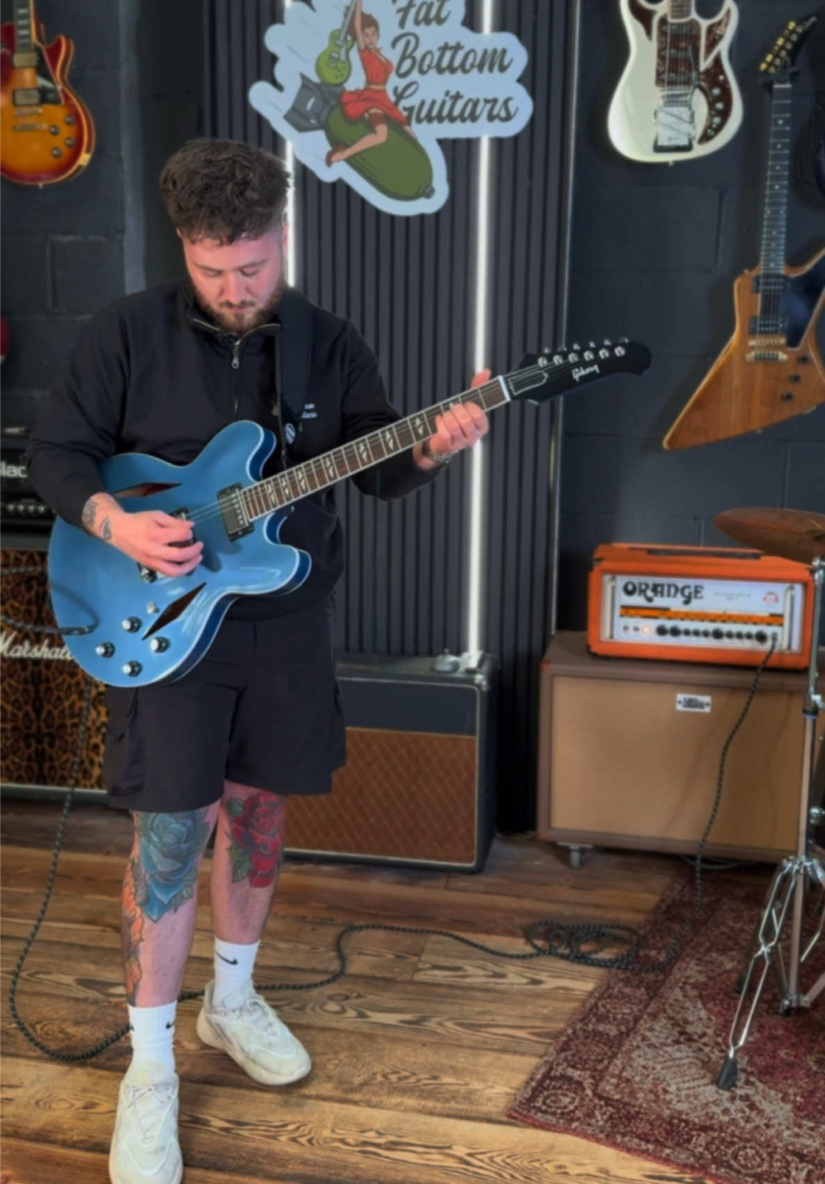 Two extremely rare Gibson Dave Grohl DG-335’s have just arrived! Do you prefer the Gold Metallic or Pelham Blue? 😍 Shop these guitars 🎸 fatbottomguitars.com #gibson #davegrohl #foofighters #guitar #guitartok #fyp