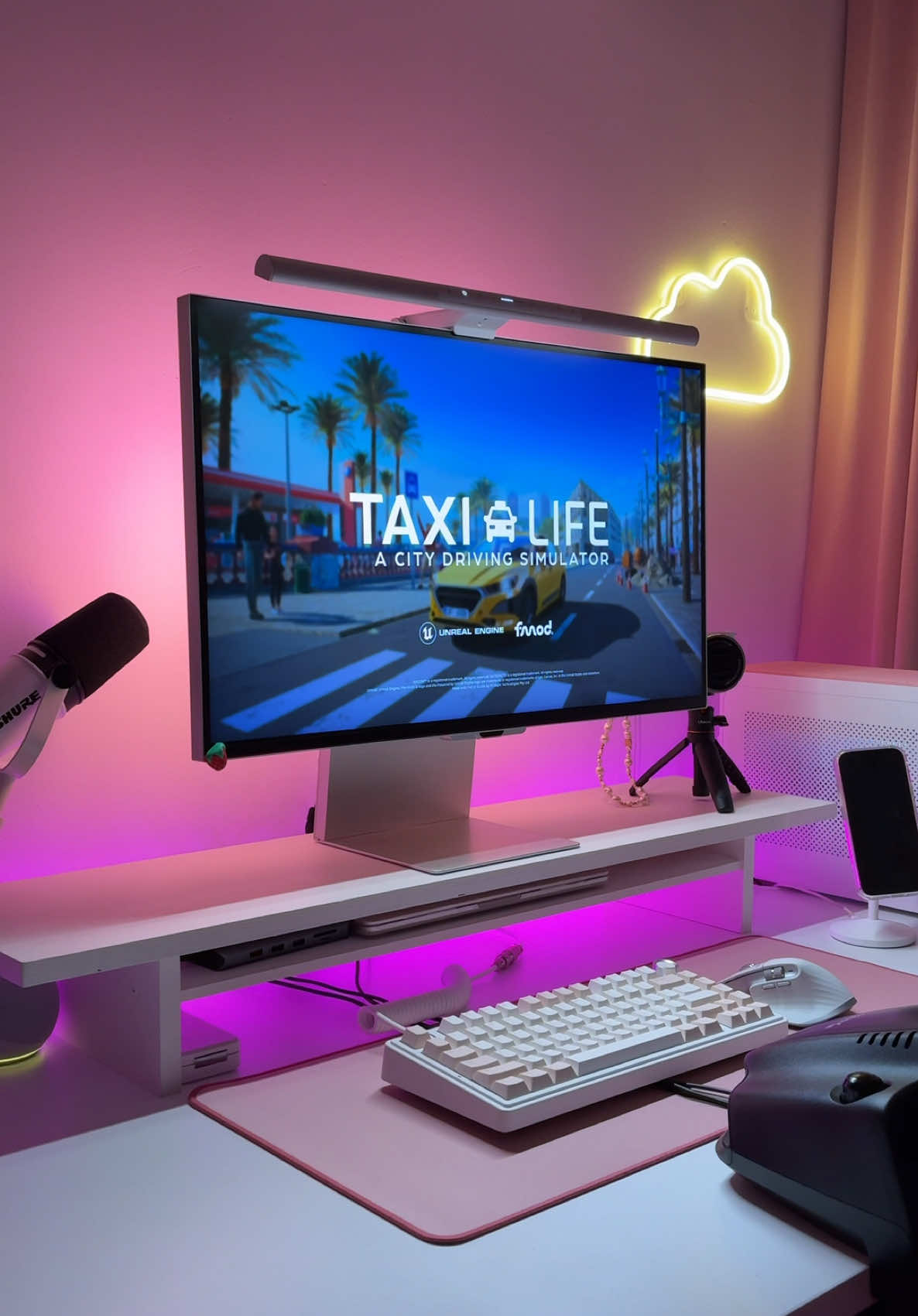 this game is 1000x more fun with a wheel 🤭 Wheel: @LogitechUK G920 Game: Taxi Life A Driving Simulator (on steam)  Pc parts are linked in my bio 💘 #cozygames #taxidriversimulator #steamgames #cutedesksetup #pinkdesksetup #isiomavlogs #GamingSetup 