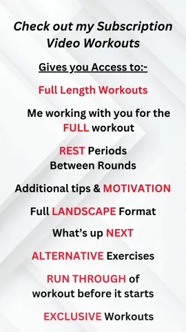 Join my Subscrption page to get all of the following benefits exclusive to you ❤️ * You get me for the full workout. 😬 you’ll get to know me and my way of teaching. I can’t take myself to seriously you will discover this 😉 * You get the timed rest periods between rounds. * Exclusive workouts only available on my app and Tik Tok sub page.  * Alternative Exercies. I like to provide low impact or easier alternatives to some of the exercises. * Motivation to get you through the workout. 💪 Would love to get you signed up and create a great fitness community ❤️ My app is also available to download for free to have a look around. 14 days free trial when you sign up to PRO x