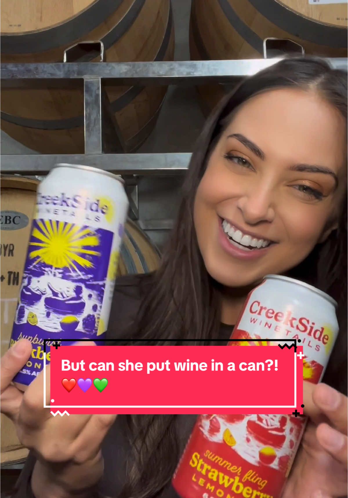 “SHE CANT PUT WINE IN A CAN!” Watch me.. #dontbeboring❤️💜💚 #creeksidewinetails #wine #winetiktok🍷 #newproduct 
