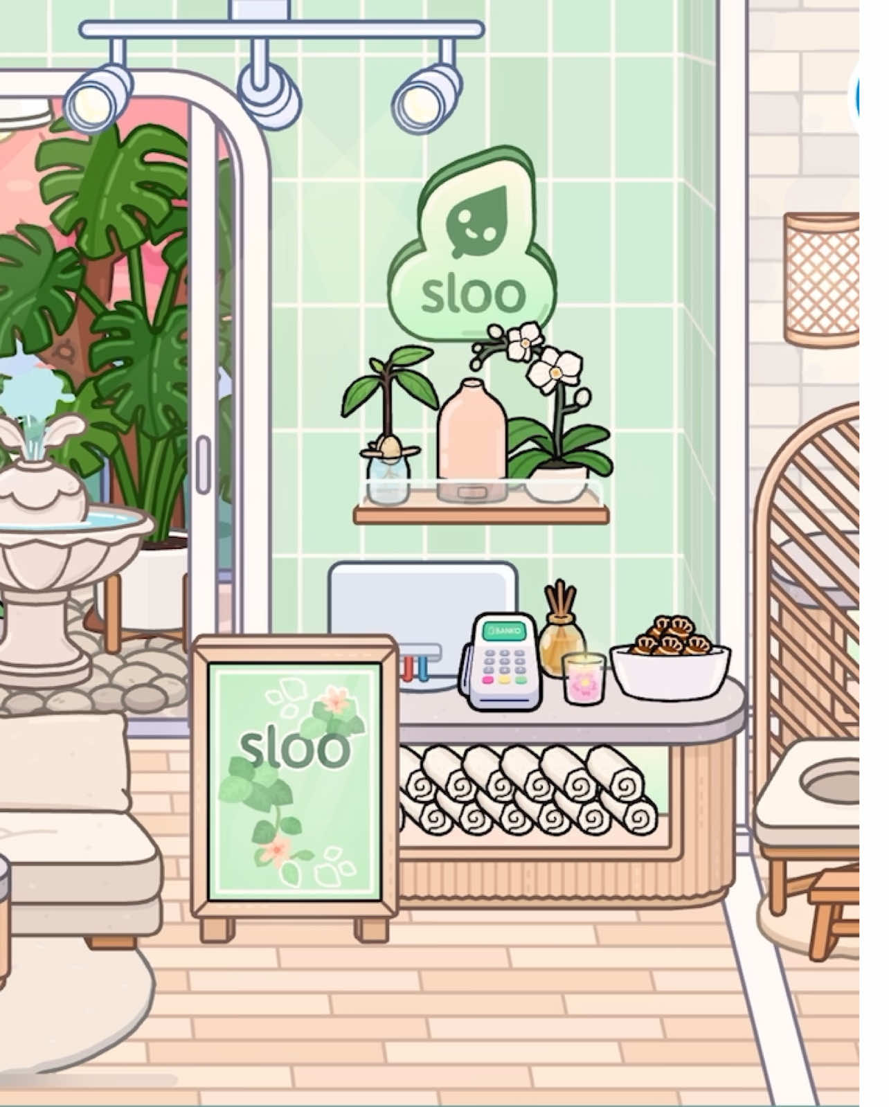 the building is the neon apartment and most furniture for this build was from the spa pack and gym pack!  #tocaboca #tocabocalifeworld #tocalife #games #fyp #tocabocaideas #tocalifeworld #foryou #spa #yoga #ipad 