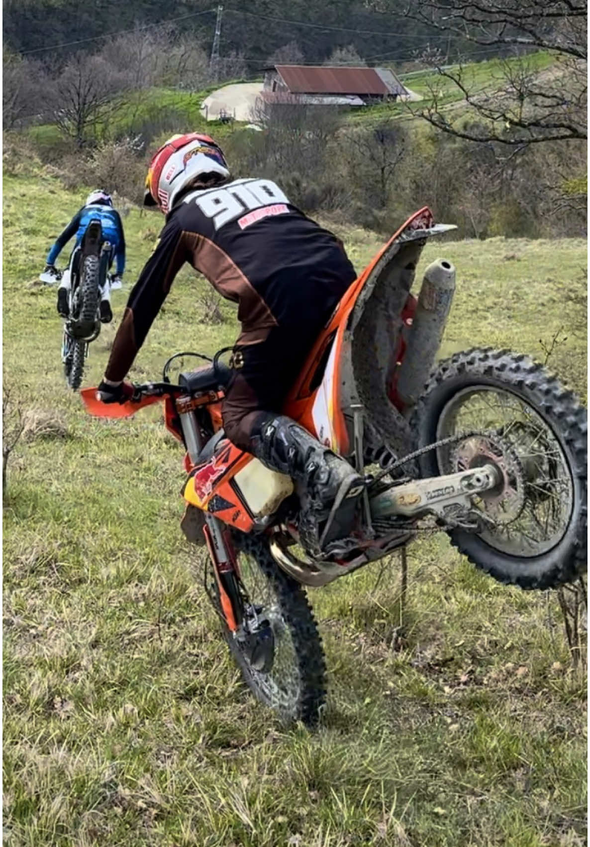 Some nose wheelie fun with @billybolt57. Fun fact, he is very very good at them. Tag a hard enduro rider who you would choose to do this with. @Red Bull Motorsports @Red Bull @MotoSport.com #KTM #300XCW #2stroke 