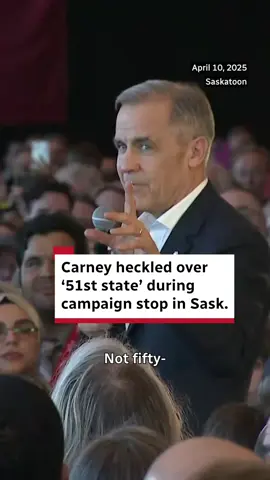 ​​A heckler in the crowd shouted about Canada becoming the 51st state​ during Liberal​ Leader Mark Carney's first​ official Saskatchewan campaign​ stop​. Carney said varied opinions are welcome but promised to fight back against this mentality from the U.S. and stand up for Canada, using money, lawyers and Fox News, on Wednesday night in Saskatoon. #yxe #Sask #CdnPoli #Election2025 #CBCNews 