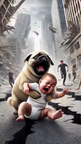 Brave Pug Saves Baby in Earthquake!  #Ai #Dog #AiDog #Saves #Baby #EarthQuake #Cartoon #ForYouPage #Fyp 