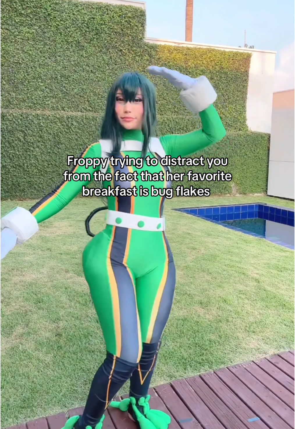Replying to @joel capstick breakfast of a true super hero in training 🤩#froppy #tsuyuasui #froppycosplay #mha #myheroacademia #cosplay #cosplayer #fyp 