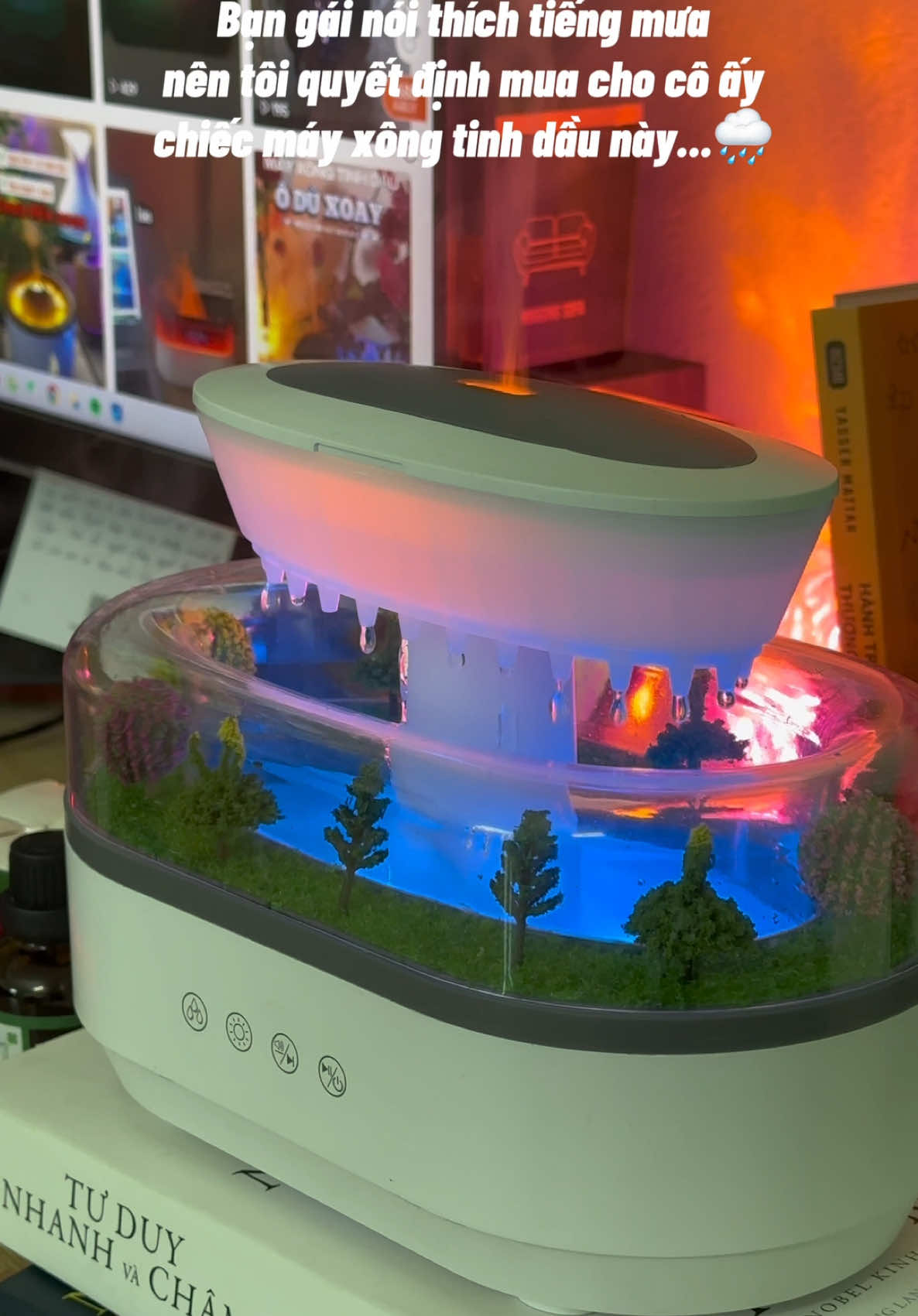 🌧️Máy xông tinh dầu khu vườn tiểu cảnh hạt mưa rơi kết hợp âm thanh trắng giúp bạn thư giãn, dễ ngủ, giải toả stress...🌧️🌧️🌧️ #mayxongtinhdau #tinhdauthomphong #tinhdau #humidifier #roomdecor 