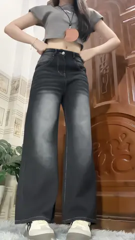 Quần jeans ống suông đen xịt bạc #jeansoutfit #jeannu #jeanongrong #jeansdenim 