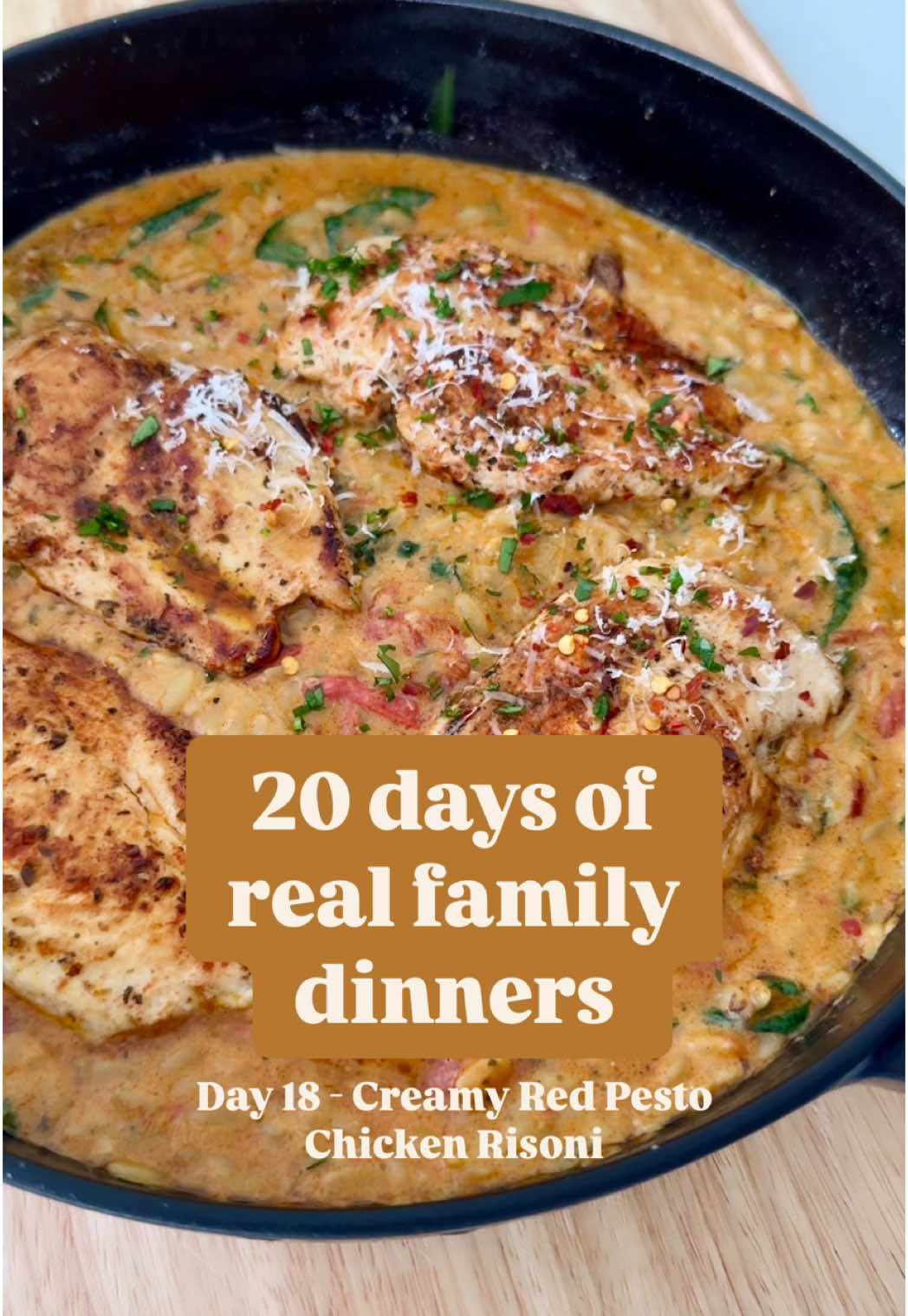 Day 18: Chicken with Creamy Red Pesto Risoni (Orzo) – 20 days of real family dinners  There are dinners that feel fancy… and then there are dinners that are fancy (but secretly took 30 minutes and one pan). This is that. ✔️ Juicy pan-seared chicken ✔️ A creamy, cheesy red pesto sauce ✔️ Risoni + sneaky veggies = full meal ✔️ On the table in 30 ✔️ No washing up party afterward 🙌 CHICKEN   2 boneless, skinless chicken breasts (approximately 500 g/1 lb 2 oz) halved horizontally to make 4 thinner steaks (see note 1 if you want to use thighs)     1 tsp sweet paprika  1 tsp dried oregano  ½ tsp sea salt flakes ¼ tsp cracked black pepper  1 tbsp extra-virgin olive oil  ¼ cup (60 ml) water  View the full recipe here 👇🏻 or head to my website (link in bio), for full printable recipes! https://simplehomeedit.com/recipe/chicken-with-creamy-red-pesto-risoni-orzo/   Want more? I have a cookbook! THE SIMPLE DINNER EDIT is now available! It’s filled with over 80 easy, delicious dinner ideas and time saving tips. Available at all major retailers where books are sold. Hit the link in my bio for details.   #simplehomeedit #weeknightdinner #EasyRecipes #familymeals #chickenrecipe #risoni #onepandinner