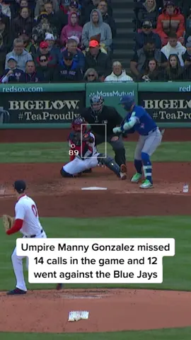 (4/10) Umpire Manny Gonzalez missed 14 calls in the Red Sox Blue Jays game. 12 of them went against the Blue Jays. The Blue Jays lost by 1 in 10 innings. #MLB #baseball #bluejays #redsox