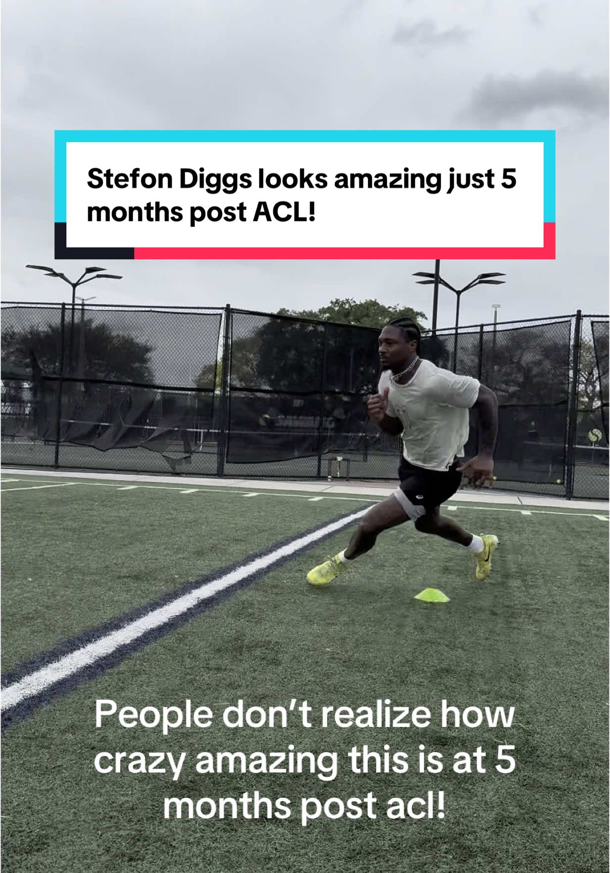 So stoked for our continued progress with Stefon Diggs doing short range route work just 5 months post acl reconstruction! We workin! @NFL CPOY loading! #stefondiggs #nfl #aclrehab #nflnews #fyp 