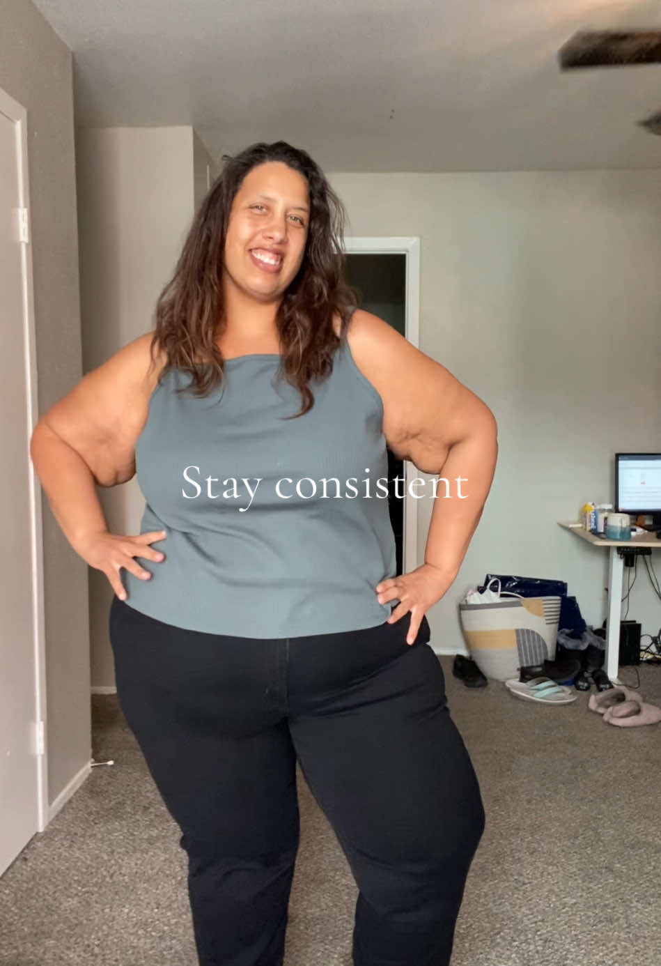 Just keep going. I still want to lose over a hundred pounds more. I have to focus on my goals #keepgoing #dontgiveup #bodytransformation  #bodytransformation #weightloss #transformmylife #selflovejourney #athomeworkout #transformationchallenge #hiitworkout #weightlossjourney #caloriedeficit #weightlossmotivation #weightlosschallenge #selftransformation #workouttransformation #workoutwomen #hittworkout #plussizeworkout #beginnersworkout #workoutsforwomen #dontgiveup #keepgoing  