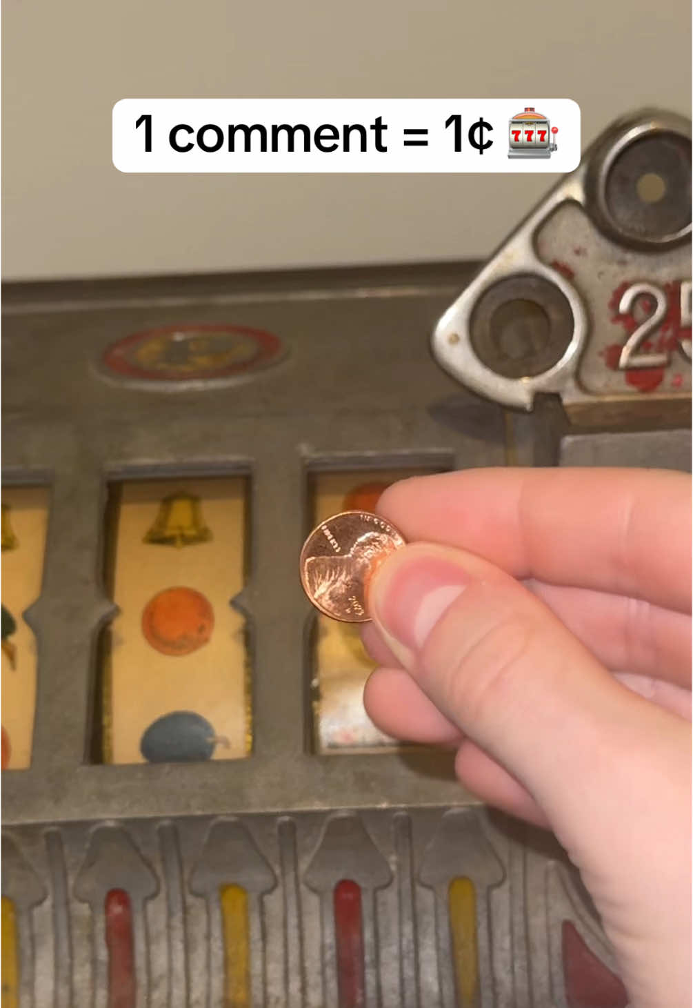 1 Comment = 1¢ 🎰 (TikTok I own these machines. No gain or lose) #antique #fypage #fyp #foryoupage #viral #slotmachine #slotmachineguy #trending 