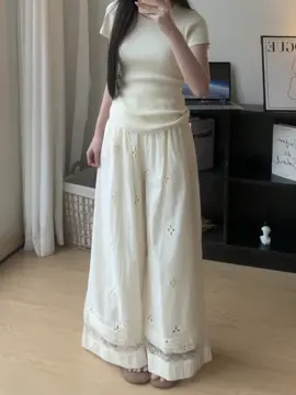 Quần ống rộng vải thô boi ren gấu siêu xinh #xuhuong #foryou #hangmoive #OOTD 