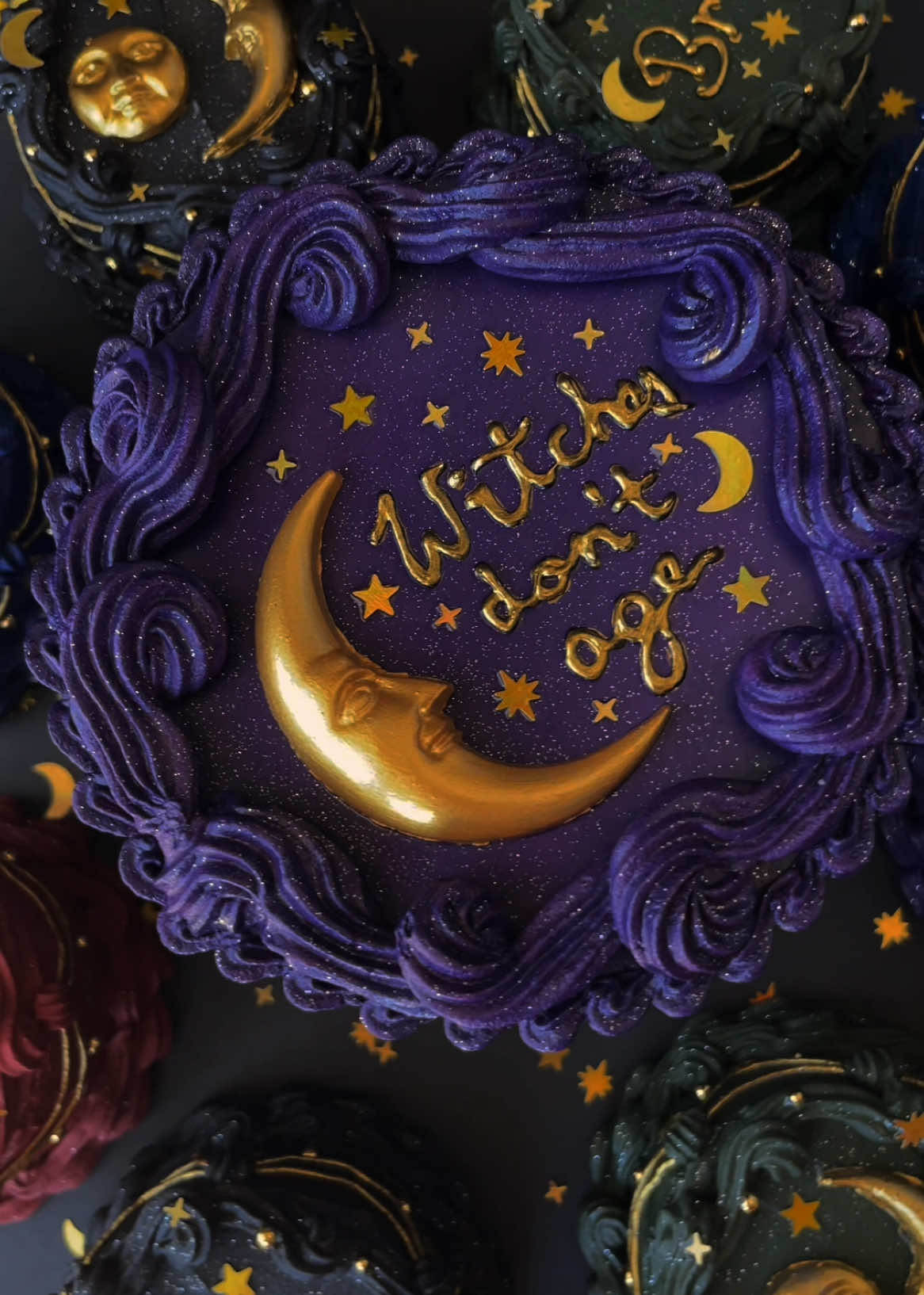 Channeled my inner Witch and created these magical fake cakes🔮🖤✨ CALLING ALL BRUJAS!! These cake boxes and magnets will be exclusively sold at Witch-o-Rama Market this Sunday, April 13th✨ Check out my Instagram for more info @ sweetxghoul 💜 #celestialcake #glittercake #witchtok #thecraft #sunandmoon #starrynight #whimsical #whimsygoth #brujas #fakecake #witchyvibes #WITCHORAMA #WITCHORAMAMARKET #WITCHORAMADRAG 