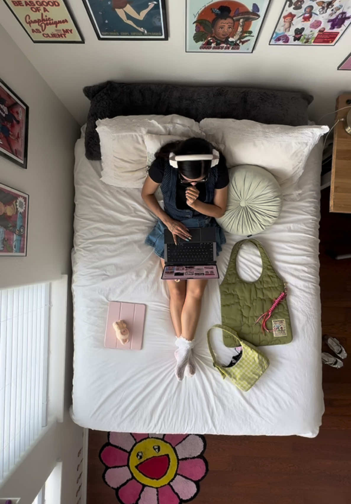 hi from my ceiling 👋🏻 i get a lot of questions on how i get this pov and…. i just use blue tape to tape my phone to the ceiling 🙂  #desk #desktour #desksetup #RoomTour #roomaesthetic #crafts #artsyfartsy #stationery #deskinspo #homedecor #inspo #aesthetic ##maximalism #deskaesthetic 