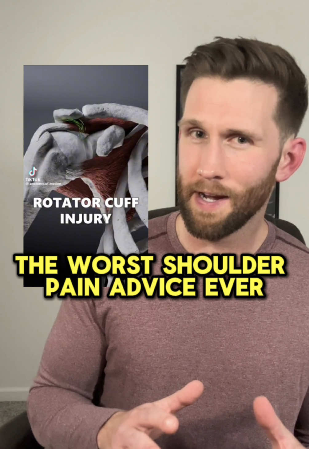 The Worst Shoulder Pain Advice Ever. Telling people they have “shoulder impingement” isn’t just incorrect; it’s harmful. It makes people believe that less invasive, less expensive, equally effective treatments will not help them. I felt the same way before I had my shoulder surgery. “If a bone is pinching a muscle, I won’t be able to exercise it away. I need that bone removed from that muscle.” Unfortunately the data shows that the greatest predictor of “failing” non-surgical care is negative expectations (Dunn’s 2016 Neer Award paper, oh the irony)… So it’s like this becomes a self-fulfilling prophecy. We give people an explanation that makes them expect exercise to be useless. Then we give them goofy exercises (looking at you, scapula push up) to “activate special muscles” & “fix” the way their scapula moves, despite the fact that those exercises don’t seem to actually do those things & positive effects don’t seem to be driven by kinematic changes… AKA those goofy exercises aren’t necessary & we could (and should, IMO) be using exercises that are more meaningful instead… And SURPRISE, they don’t help.  And we find ourselves here: 10’s of thousands of surgeries later that are about as useful as placebo, with data begging us to ask how many of them were even necessary to begin with... Or if people are just improving because of time & post-op rehab & an intervention that met their expectations? Maybe we should have been setting more accurate, optimistic expectations from the beginning… Maybe we should have waited until Neer’s theory had been properly tested instead of taking his word for it because of his fame. In Part 2 I’ll show what I do with patients who have been told their shoulder is “impinged.” If you know me, you can probably guess… It has a lot to do with exposing them to the overhead movements they’ve been avoiding & the valued activities they’ve abstained from with a controlled, tolerable dose… That we gradually progress over time as tolerance improves. Take the thing that hurts, make it easy enough to do today, then make it harder… Instead of “finding a way to activate” small stupid muscles that the general public shoulder never be troubled with caring about. #shoulderpain #shoulderpainrelief #shoulderimpingement #rotatorcuffinjury #rotatorcuff 