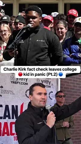 Charlie Kirk fact check leaves college kid in panic (Pt.2) 🔴🔵 #charliekirk #dei #college #NBA #debate #pt2