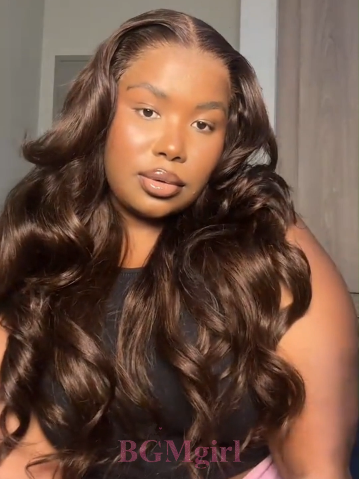 The perfect curls give you this super cute looking!!😍✨100% Glueless🔥@graciousming #bgmgirlhair #wigtiktok #blackgirlmagic #shopvideocarnival #weargogluelesswig #bgmgirlgluelesswig #weargowig #chocolatebrownwig #bodywavewig #layeredhaircut #linkinbio