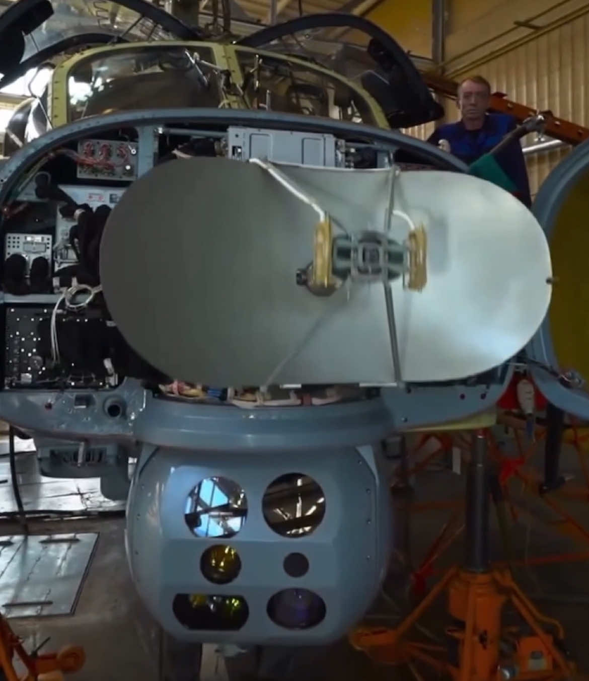 Ka-52M with new generation V006 Rezets active electronically scanned array radar, can detect groups of tanks from 45km, fighter jets up to 50km and helicopters from a distance of 20km #ka52 #helicopter #ka52m #russia #russiaairforce #slavarussia #fyp #viral 