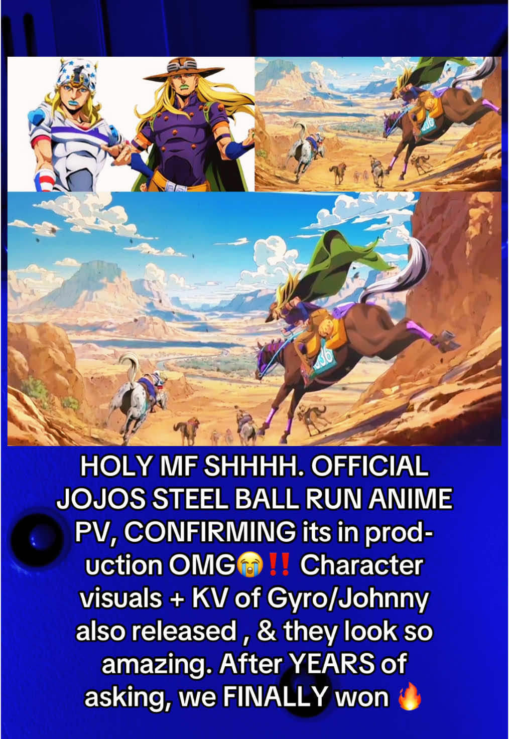 Peak will truly return, as SBR anime will take over!! #fyp #foryou #foryoupage #anime #jojosbizarreadventure #johnnyjoestar #gyrozeppeli #funnyvalentine #diegobrando #diobrando #jotaro #josephjoestar #jojo #jojopart7 #jojos #jjba #jjbapart7 #steelballrun #steelballrunanime #sbr #manga #animetiktok #animefyp #fypシ 