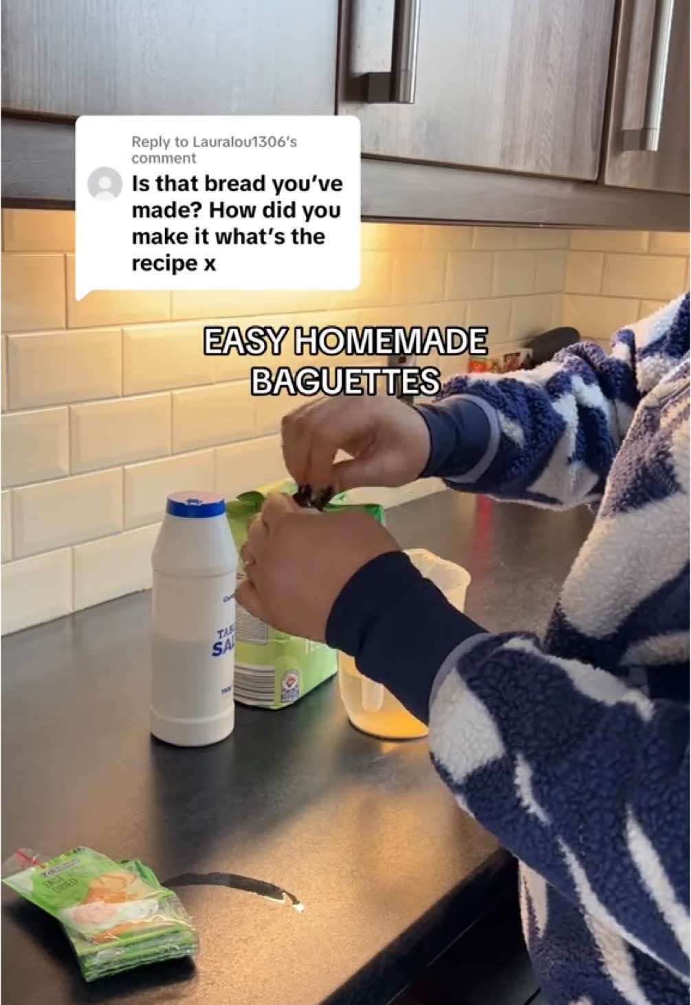 Replying to @Lauralou1306 Let’s all become bread makers because I can’t believe how easy they were🥖 Original video @Lili Forberg  Recipe 350ml of warm water Pack of yeast (7g)  500g flour (I used strong white bread flour) 1.5 tsp of salt  #baking #homemadebread 