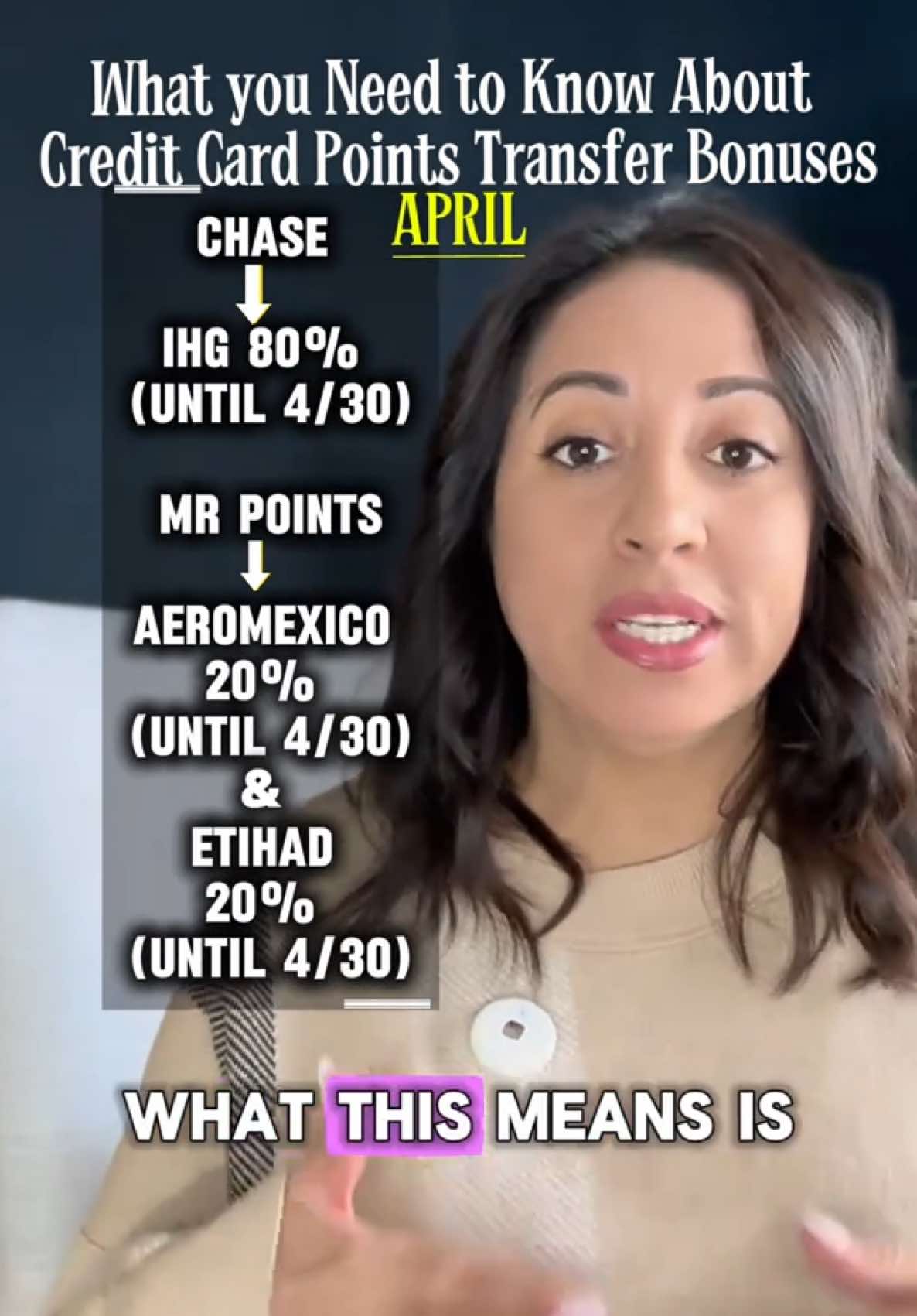 ✨ Go to Thepointsflygirl.com for my free Credit Card Points Transfer Guide & Beginners Guide ➡️ These are good through end of April and there might be new ones next month! Lately, almost every month there’s been at least one transfer bonus.  📌 These come and go. So, only transfer over your points if you have a plan and you’ve made sure it’s a better deal than using cash or your points with another transfer partner. ➗ The mathematical formula to know how many points you need to transfer over is: [Points needed with loyalty partner] ➗ 1.[first number of bonus] = Points need to transfer So, if you needed 50,000 IHG Points, then  50,000 ➗ 1.8 = 27,777 But, you can only transfer in 1,000 point increments, so you would need to transfer 28,000 Points . . #pointsandmiles #travelmore #traveltiktok 