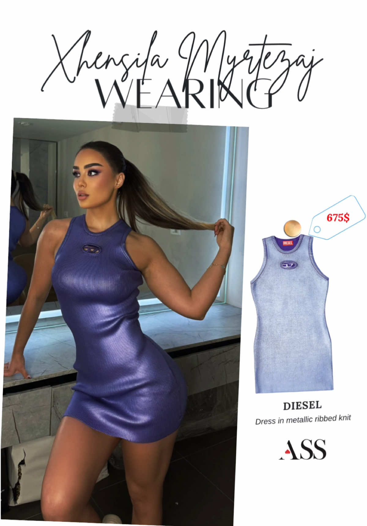 Xhensila Myrtezaj wearing @diesel Dress in metallic ribbed knit in violet 💜 🔖 $675.00 via @xhensilamyrtezaj IG Story #xhensila #xhensilamyrtezaj #personalstyle #albaniastreetstyle #xhensilamyrtezaj
