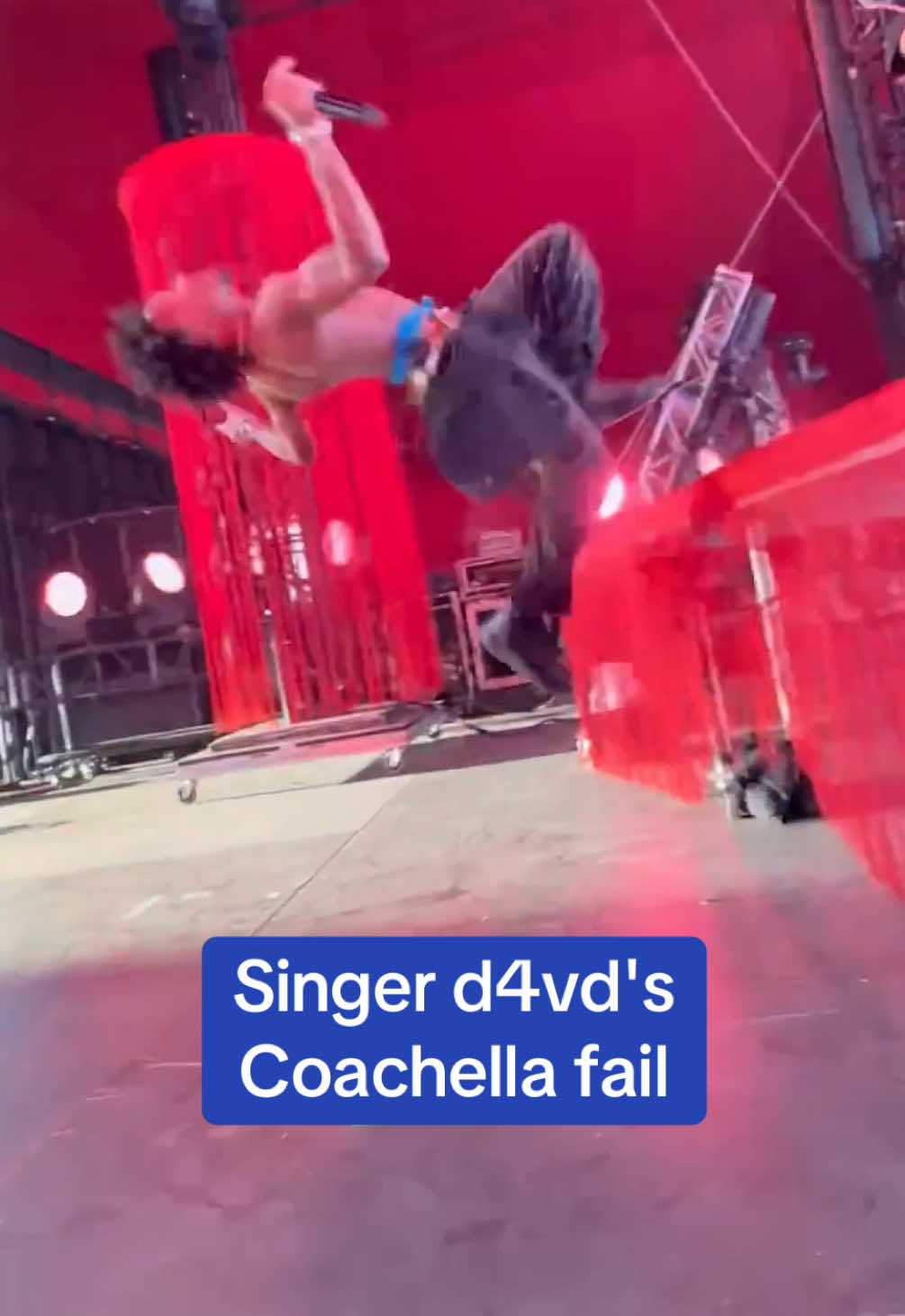 Singer d4vd suffered a nasty fall while performing at Coachella after attempting to do a backflip in front of thousands. While helping kick off the music festival season, the 20-year-old New York native ended up face-planting during his song, Leave Her. Despite the pain, the musician, proved his resilience as he carried on with his set. d4vd went on to do several more backflips, and even posted footage of his tumble on social media. Read the full story on DailyMail.com. Link in bio. 📷 d4vddd/X #coachella #backflip #music #news 